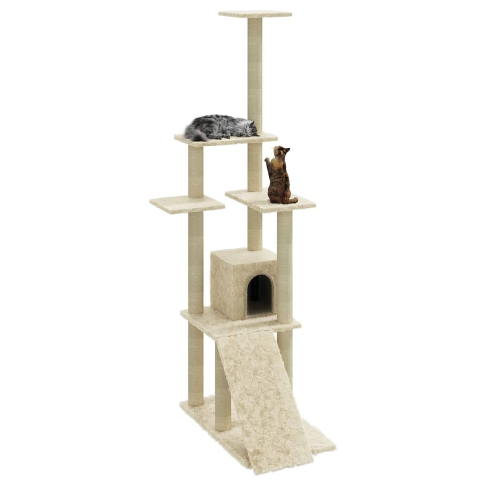 Homgoday Albero tiragraffi in sisal, color crema, 155 cm, tiragraffi a torre per gatti multilivello, centro attività per gatti da interno
