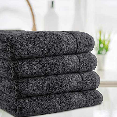 Trident 4 Piece Large Bath Towels Set For Bathroom - 100% Cotton Soft And Plush Highly Absorbent, Soft - 30" X 56" Towel For Hotel & Spa - Coal #TOP1