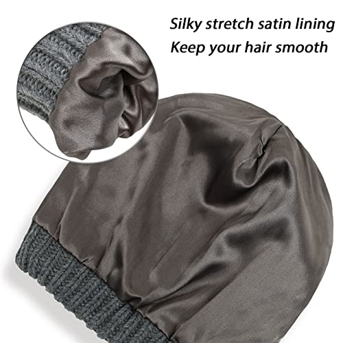 CICITOYWO Gorro de inverno para mulheres, chapéu de proteção de cabelo gorro macio de malha de cetim