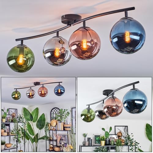 Plafonnier Gastor 4 lumières avec boules lumineuses en verre coloré et chrome