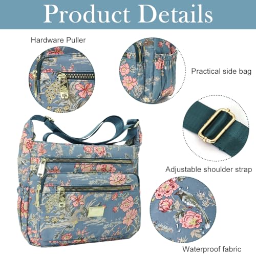 Image of PALAY Crossbody Bag for Women Nylon Shoulder Bags Floral Multi-Pocket Purse Sling Bag for Woman