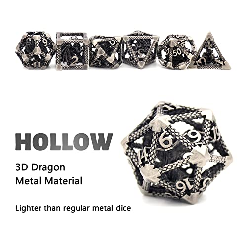 D&D Dice, Dungeons And Dragons Dice Hnccesg Metal Dice Set Polyhedral Hollow Role Playing D And D Starter Dice For Rpg Mtg Table Board Games Pathfinder Warhammer Shadowrun Yahtzee (3D Sliver) #TOP2