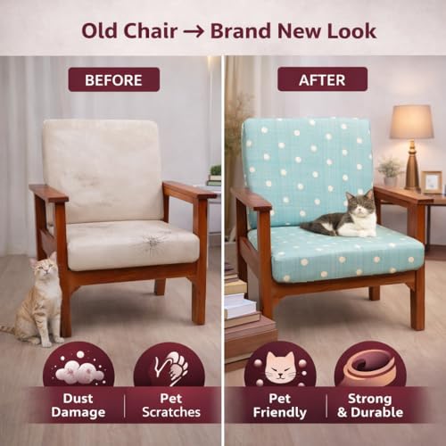 Image of STITCHNEST 'Contour Fit Series' Stretchable Printed Wooden Sofa Cover (Pack of 6) - Elastic Wooden Chair Cover | Wooden Sofa Seat Cover | Size - 20-21 x 20-21 x 3-5 in