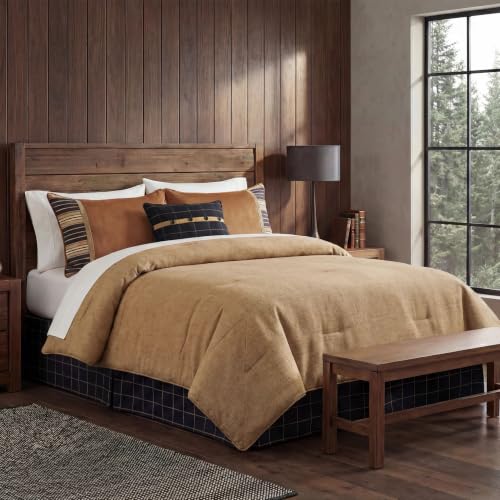 HiEnd Accents Ashbury 5 Piece Comforter Set, King Size, Tweed Tan and Black, Rustic Cabin Lodge Luxury Bedding Set, 1 Comforter, 1 Bed Skirt, 2 Pillow Shams, 1 Plaid Accent Pillow - Image 2