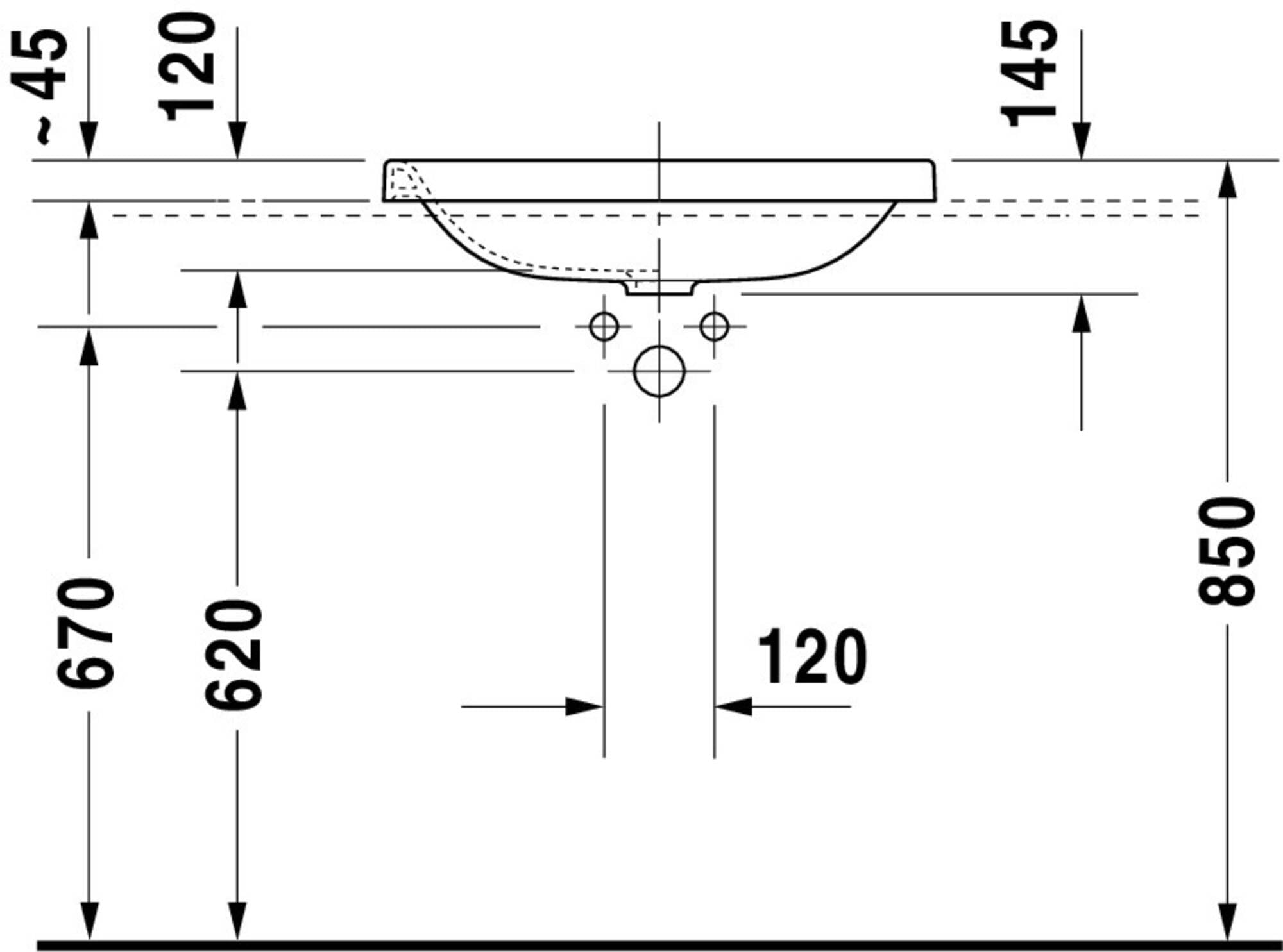 Duravit DuraStyle Einbauwaschtisch für Einbau von oben, ohne Überlauf, ohne Hahnlochank 600 mm • 600 x 430mm, weiß 372600000, 372600000