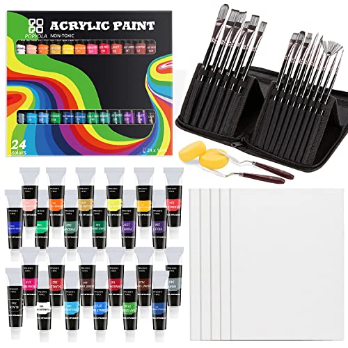 Paint Set, 49-Piece Painting Supplies Set, Includes 24(12ml/0.4oz) Acrylic Paints,15 Painting Brushes, Canvas Boards, Paint Knife, Art Sponge, Art Supplies for Artists & Students