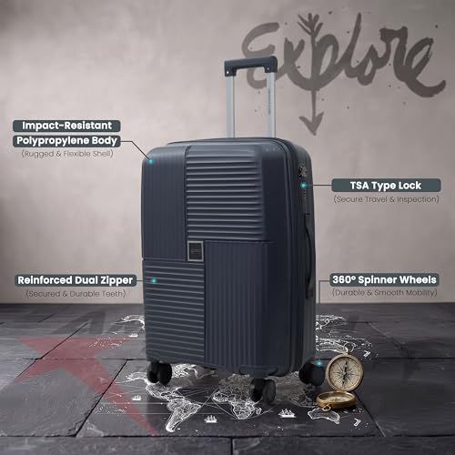 Image of AMERICAN TRAVELLER Explore Luggage Trolley Bags Single | Small (20) | Polypropylene Durable Hard Shell | TSA Type Lock | 360 Disc Spinner Wheels | Expandable Suitcase | Telescopic Handle.