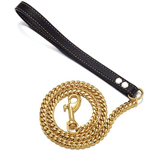 GZMZC Guinzaglio per cani in oro da 10 mm, resistente, con manico imbottito in pelle, per cani di piccola taglia, lunghezza totale 1,5 m