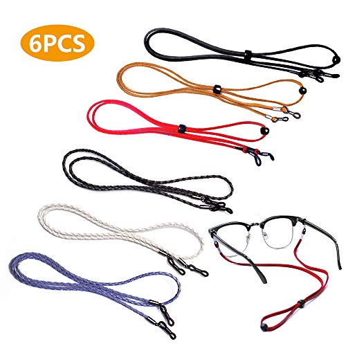 Bilione Adjustable Eyeglass Holder Chains, 6 Pcs Premium Leather Glasses Strap for Women