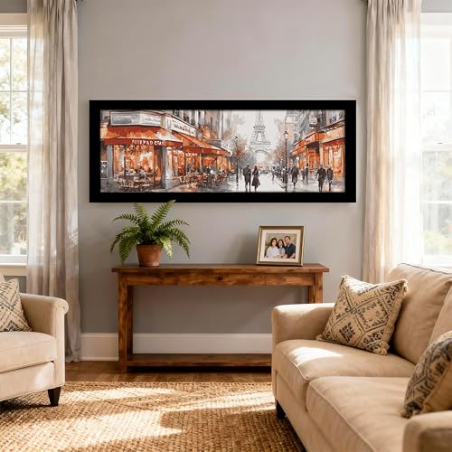 Image of PAINTINGMANTRA Paris City Street with Eiffel Tower View Wall Art Framed Luxury Paintings for Home Decoration, Living room, Bedroom and Office Decoration (99x38 CM)