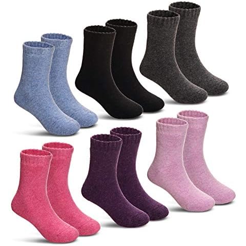 Children's Winter Warm Wool Solid Color Socks Kids Boy Girls Thermal Crew Socks 6 Pairs - - 4-7 Years Cover