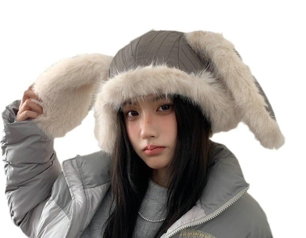 Chapeau d'hiver femmes et filles style bonnet trappeur ushanka gris à longues oreilles