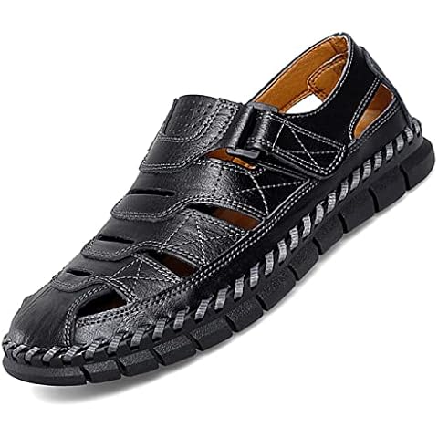 MAIZUN Men's Sandal Leather Casual Closed Toe Beach Fisherman Shoes Outdoor Summer Sports Sandals Black, Men's Size 10.5 Cover