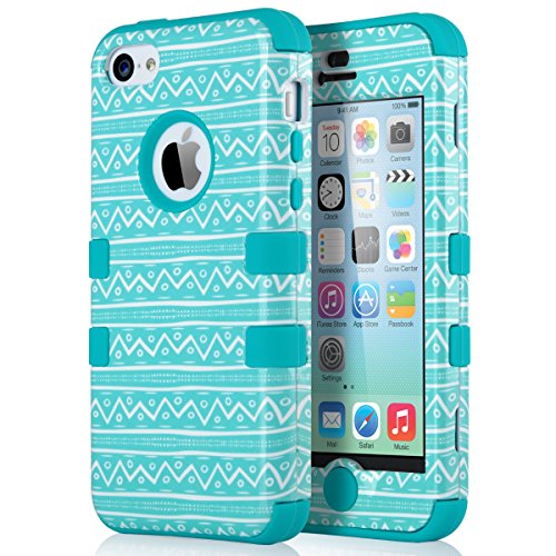 ULAK iPhone 5C Case, 3in1 Anti Slip iPhone 5C Case Hybrid with Soft Flexible Inner Silicone Skin Protective Case Cover for Apple iPhone 5C Zigzag + Blue