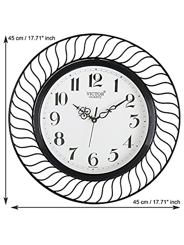 Image of CHRONIKLE Modern Analog Round Adorable Metal Case Wall Clock for Living Room Home Decorations Office Gifts (Size: 45 x 5 x 45 CM | Color: Black & Silver | Weight: 1500 Gram)