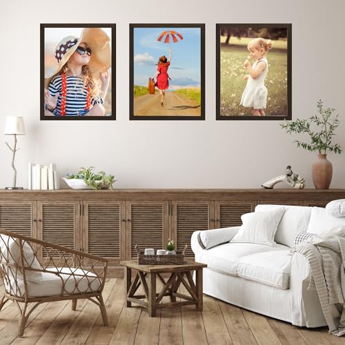 Image of KTKDE A3 Poster Frame Walnut Woodgrain Picture Frame-11.7x16.5in Set of 3- Photo Frame,Certificate Frame with Plexiglass for Wall Mount or Table Top Display