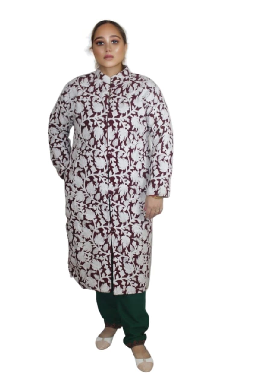 HYM Kashmiri Embroidered Women's all over Coat Maroon-picture-30