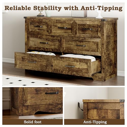 Image of BORNOON 7-Drawer Dresser for Bedroom, Modern Wooden Chest of Drawers with Metal Handles, Anti-Tipping Design, Sturdy and Stable Storage Organizer for Living Room, Entryway, Home Office
