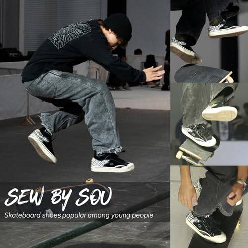 Image of Skateboard Shoes for Men Leather Low Top Pro Skateboarding Training Casual Sneakers