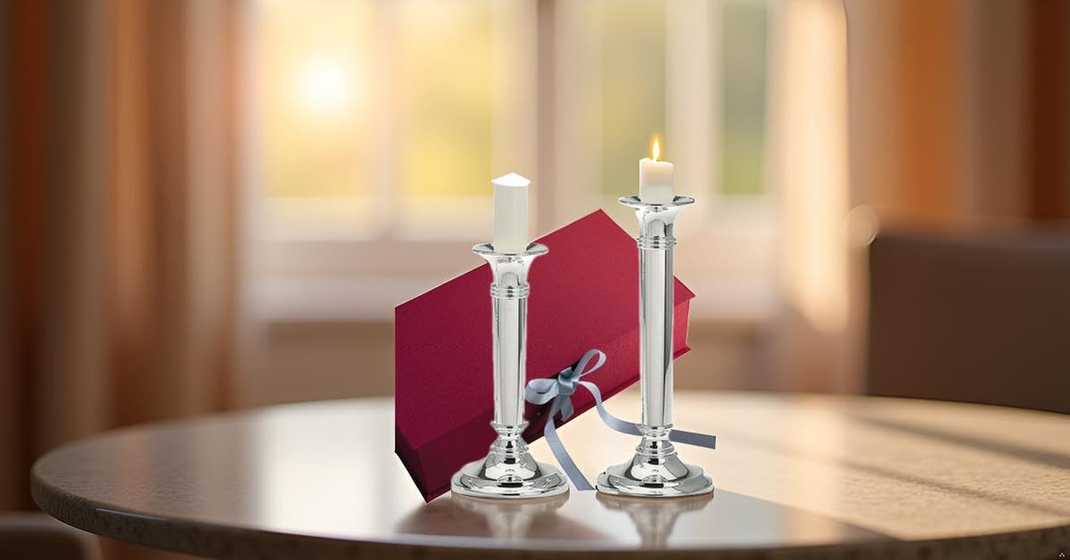 Kerzenleuchter Sylt 2er Set (H 23 cm & 18 cm) Silber Plated Versilbert Elegante Tischdeko Inkl. Geschenkbox