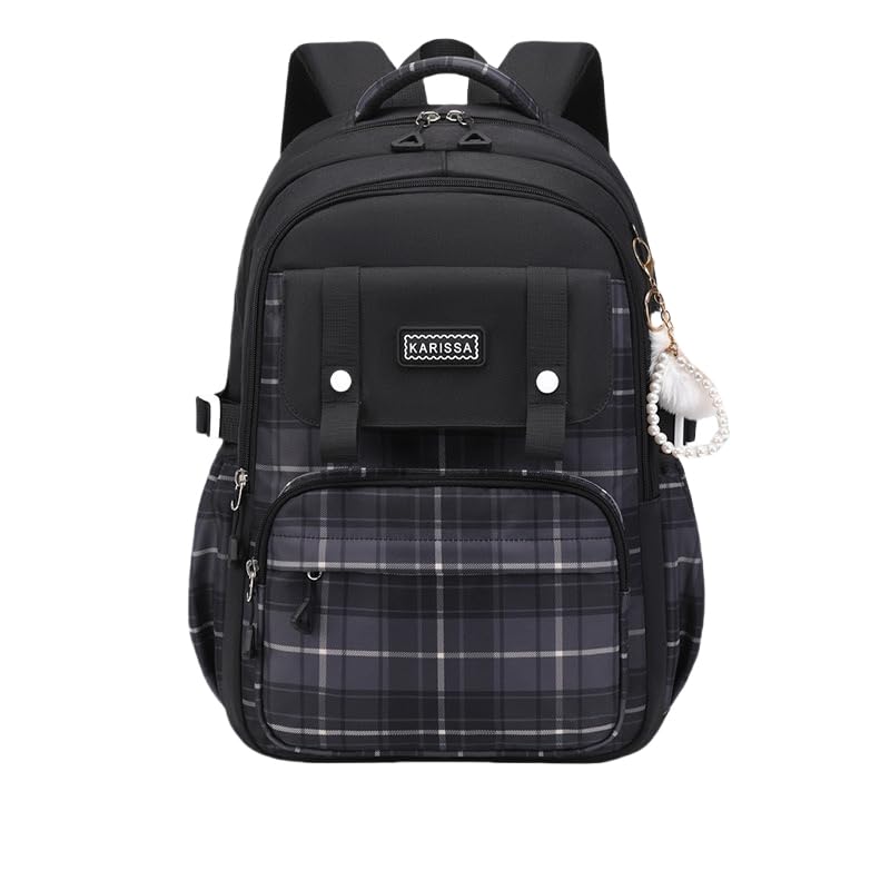 Cute Backpack for School Teen Girls, Aesthetic Laptop Backpack High Middle School Daypack Women Daily Travel Laptop Bag (Black)