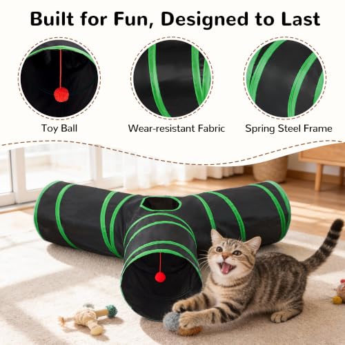 Image of Tempcore Cat Tunnel, 3-Way Collapsible Toy, Large Size Black & Green
