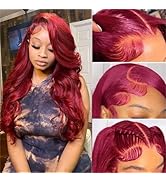 Burgundy Lace Front Wigs Human Hair 26 Inch 99J 13x4 Body Wave Lace Front Wigs Human Hair Pre Plu...