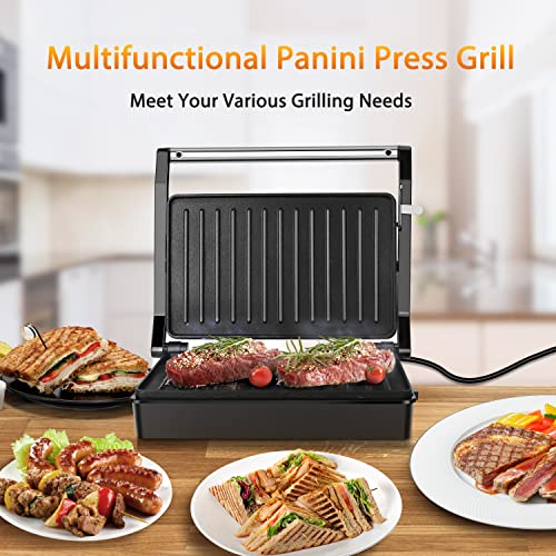 Panini Press Grill, Aigostar 1000W Sandwich Maker With Non-Stick Double Flat Cooking Plate, Indicator Light, Locking Lid, Cool Touch Handle, Panini Maker Electric Indoor Grill Easy To Storage & Clean #TOP2