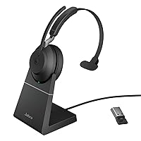 Vista 1 de Jabra Evolve2 65 Auriculares inalámbricos MS USB Mono con soporte, USB Bluetooth Dongle, compatibles con equipos, Zoom, Smartphones, tabletas