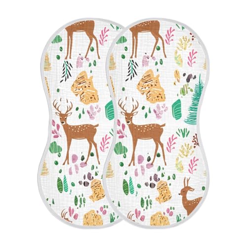 Deer Pattern Muslin Burp Cloths 22x11 Inch - 4-Layer Organic Cotton & TPU Waterproof Lining, Absorbent Baby Bibs for Boys/Girls with Hanging Loop2