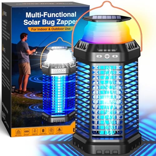 GTERT Solar Bug Zapper Outdoor Ultra-Strong Fly & Mosquito Zapper Solar-Powered Rechargeable Bug Zapper Portable Cordless Insect Zapper Foldable Adjustable Light IP66 Waterproof (Carbon Black)
