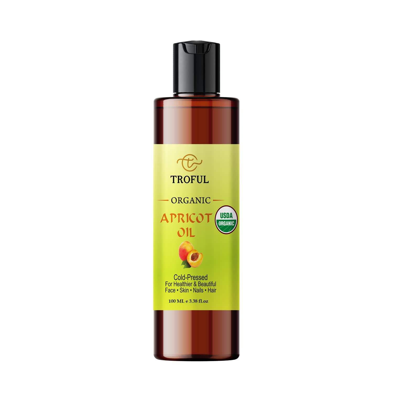 Troful Organic Apricot Oil For Face Skin Hair Growth - 100% Pure Natural Cold Pressed Organic Apricot Kernel Oil For Nail Cuticle Body Massage Anti-aging - 100 ml