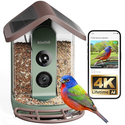 Kiwibit Solar Smart Bird Feeder with Camera No Subscription AI Bird Species Identification 4K UHD Live Video & 8MP Photos Wireless Outdoor Wild Bird Watching Gifts for Bird Lovers Brown