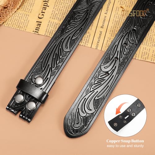 JASGOOD Men's Western Leather Belt Strap without Buckle Cowboy Belt for Jeans Pants Embossed Western Belt 1.5'' Wide3