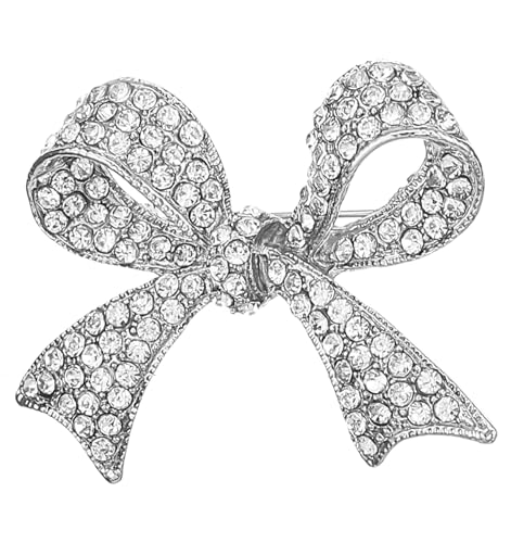 Image of Rhinestone Bow for Women, Rhinestone Brooch Silver with Rhinestones for Dress Suit Shirt Wedding Party Jewelry Accessories