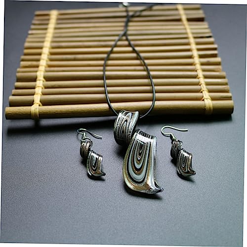 Collier en or avec pendentif et boucles d'oreilles pendantes bijoux noirs - 4