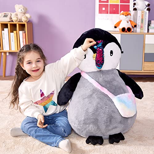 Ikasa Large Penguin Stuffed Animal Plush Toy,Giant Cute Jumbo Soft Toys,Huge Big Size Fluffy Plushy Fat Oversized Plushie,Gifts For Kids Girls Boys Girlfriend Children (23 Inches, Gray) #TOP1