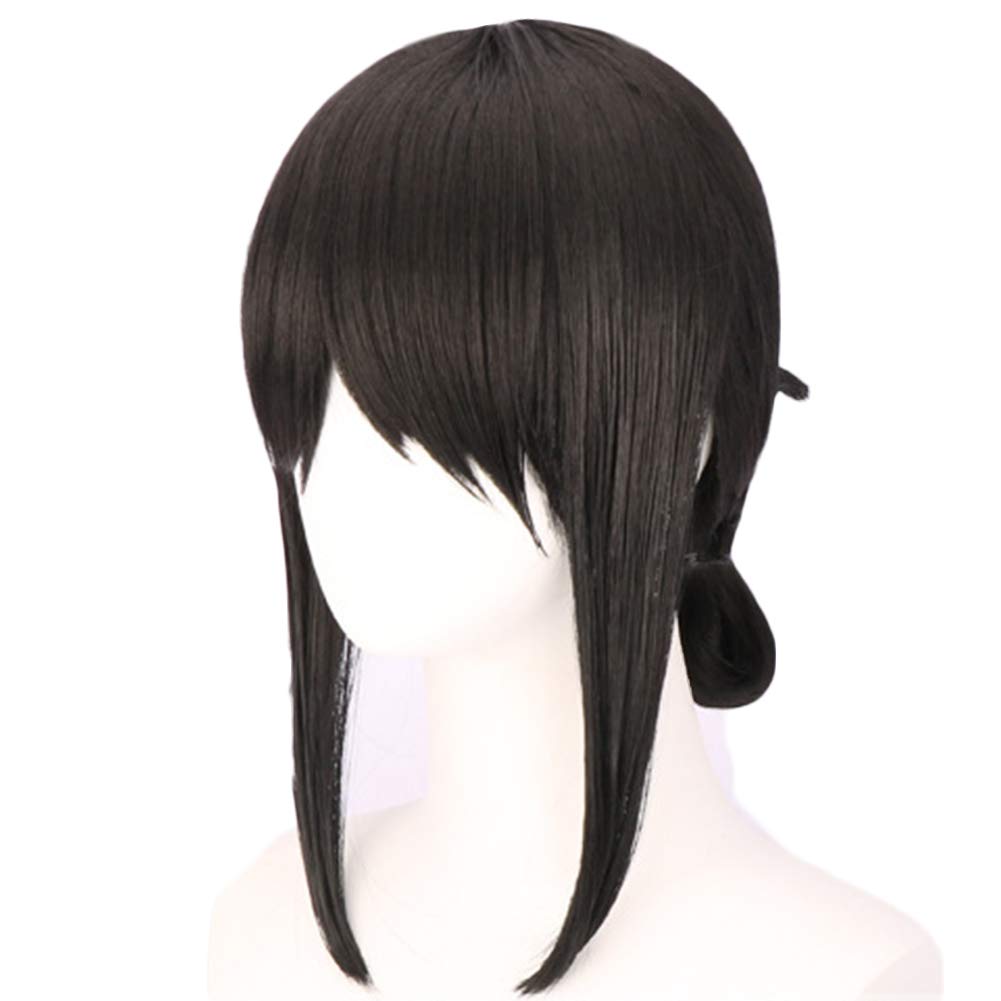 ANOGOL Hair Cap+Black wig for Women with Bangs Straight Wig for Japanese Anime