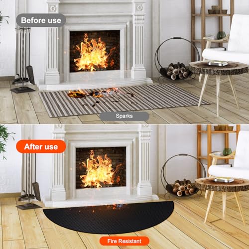 Alckijy Fireproof Fireplace Mat, 70 x 122 cm, Semicircular Stove Rug, Fireproof Underlay, Fire Pit Mat, Floor Mat, Protects Floors from Sparks, Spark Protection Plate for Fireplaces, Stoves, Fireplaces, - Image 4