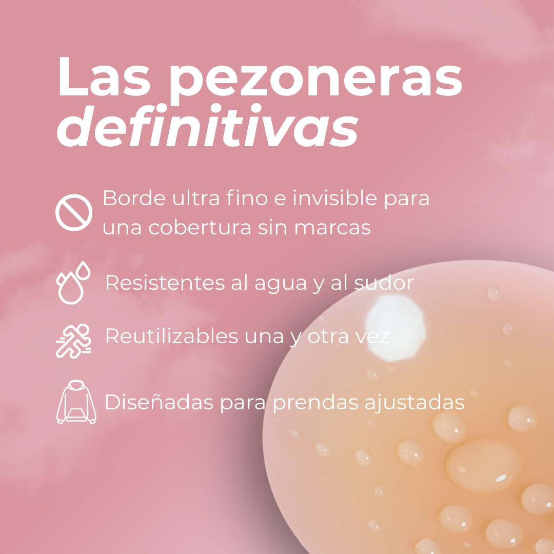 Pezoneras Invisibles Sin Adhesivo Triangulares para Escotes Pronunciados - Resistentes al Sudor - Extrafinas y Cómodas con Agarre Térmico - Incluye Estuche de Viaje Tallas SM y ML