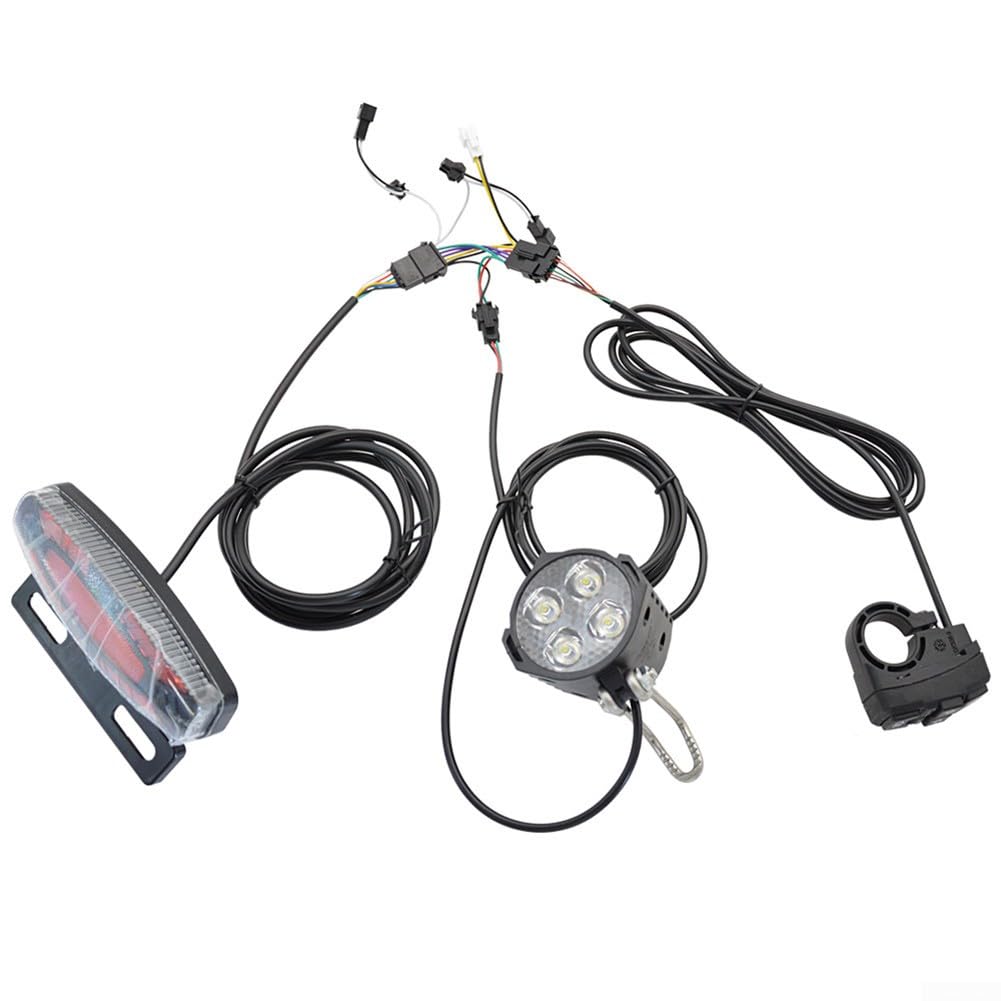 Ebike - Juego de Faros Delanteros y Traseros para Bicicleta Eléctrica, 24-48 V, LED Nocturna Con Giro, Freno y Bocina