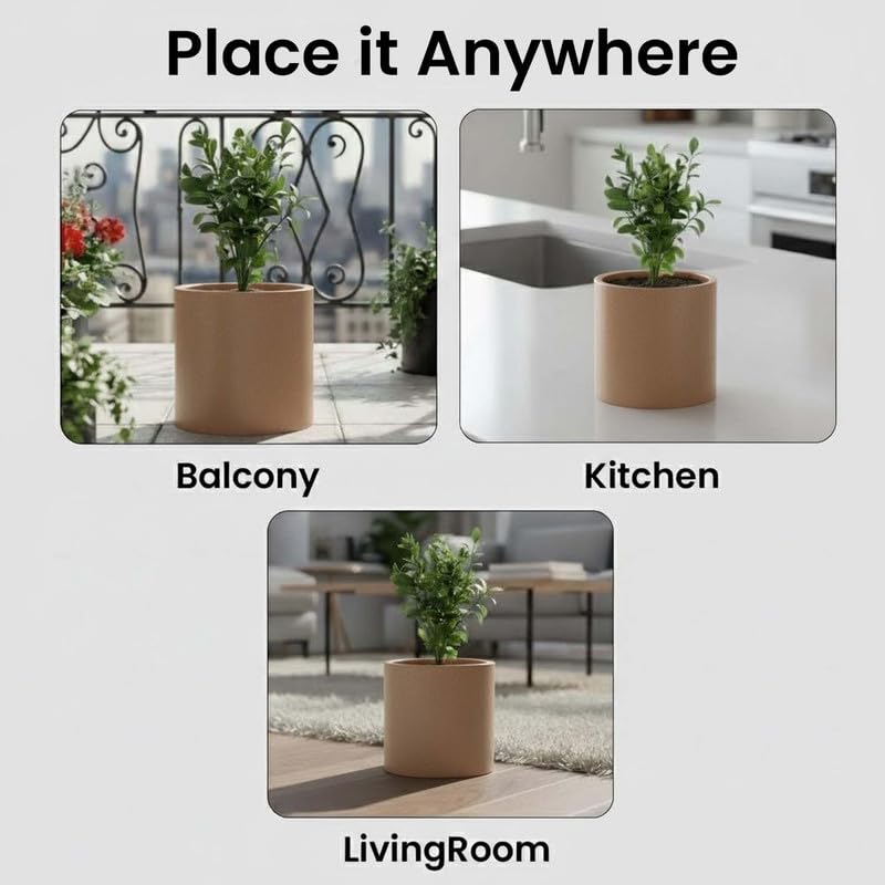 Image of Amazon Brand - Umi Tube 12 Inch Round Pots for Planter & Flowers Gamla - Lightweight, Durable Outdoor & Indoor Planters, Perfect for Balcony & Terrace Gardens (Brown)
