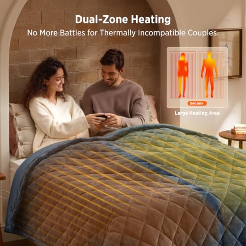 Image of Bedsure Quilted Heated Blanket Queen Size, Filled for Extra Warmth, Blue