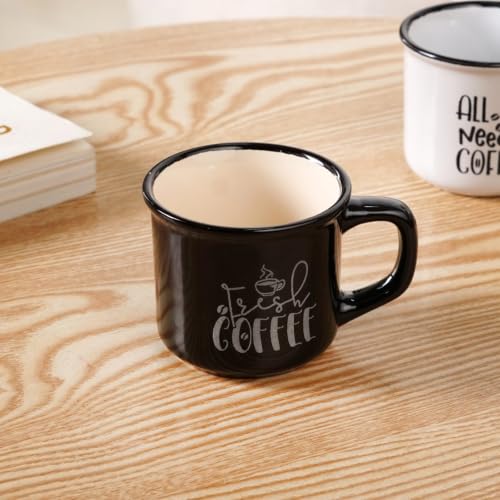 Image of Nestasia Ceramic Stackable Cups Set of 4 (170ml Each) - Quirky Quotes Tea & Coffee Cups with Glossy Finish | Microwave & Dishwasher Safe Mugs - Ideal for Gifting (Black & White)