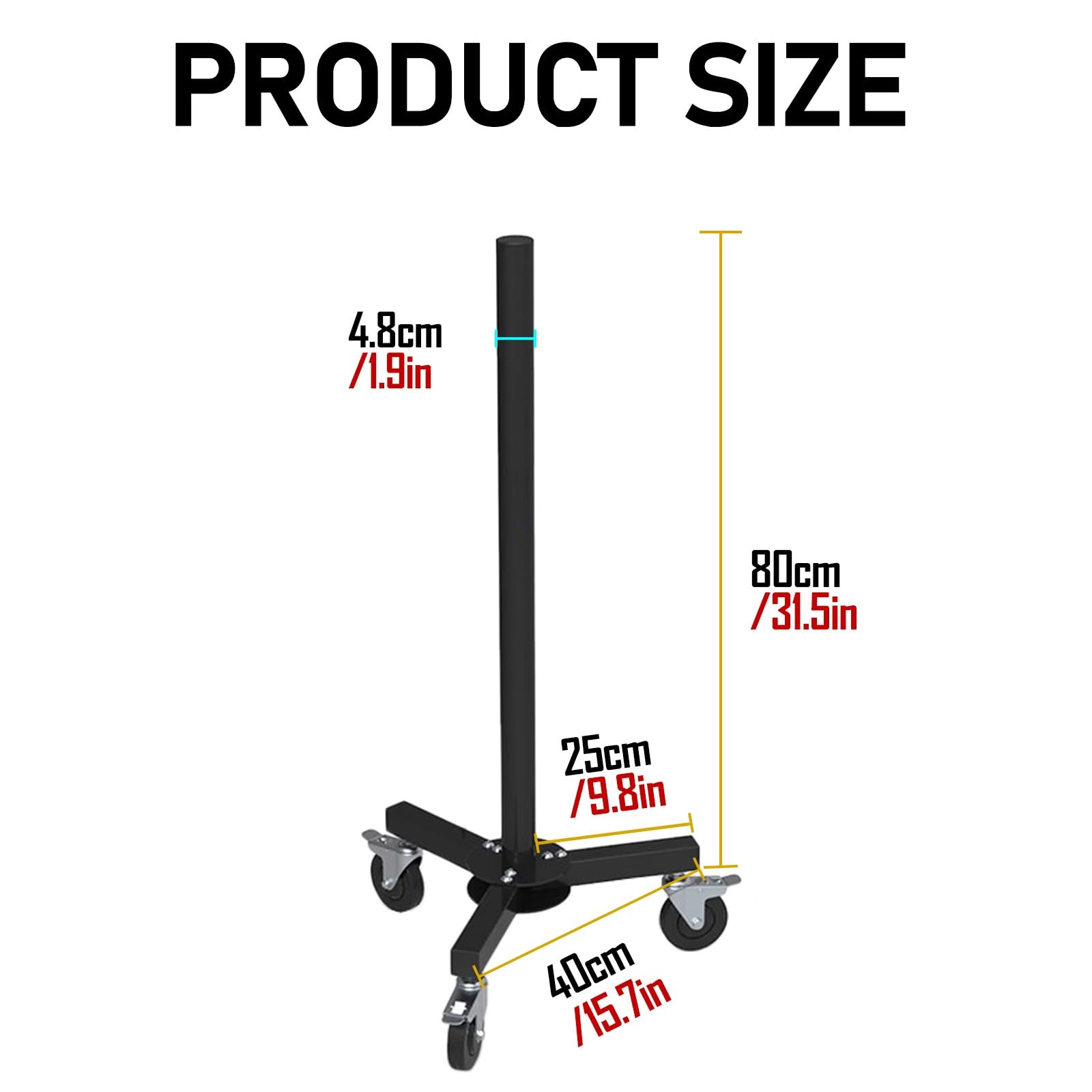 Movable Weight Plate Rack with Wheel-1.9/0.8in Calibre, Vertical Bumper Plate Organizer for Man Woman Fitness, Strength Training Weight Tree for Stack Plates(1.9in-Pipe Calibre,H-80cm/31.5in)