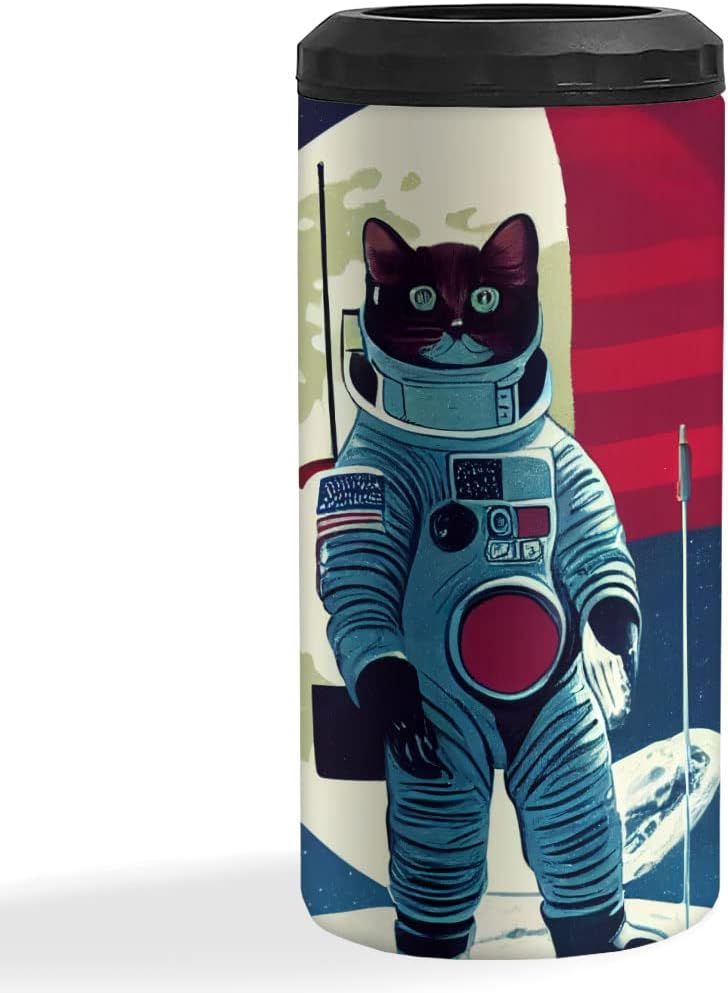 Astronaut Insulated Slim Can Cooler - USA Flag Can Cooler - Moon Insulated Slim Can Cooler