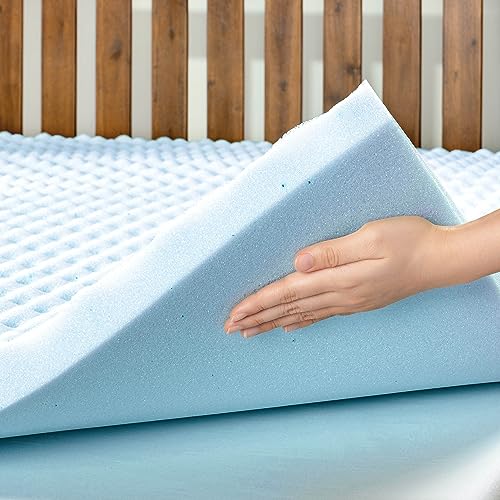 Image of Best Price Mattress 2 Inch Egg Crate Memory Foam Mattress Topper, Cooling Gel Infusion, Queen, Dorm Essentials, Blue