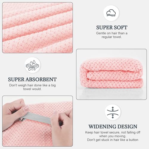 Image of 2 Pack Microfiber Hair Towel - 41 x 24 inches Super Soft, Absorbent, Fast Drying Without Frizz Hair Towel Wrap for Women Long, Thick, Curly Hair - Hair Turbans with Elastic Strap