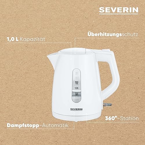 SEVERIN Wasserkocher, kabellos, abwaschbarer Kalkfilter, 1,0 L, weiß, Kunststoff, WK 3411 4