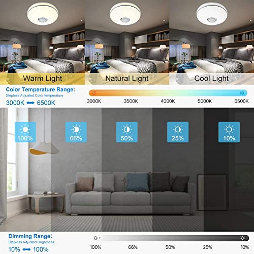 Wzto 01 36W Led Music Ceiling Light With Bluetooth Speaker, Rgb Led Flush Mount Smartphone App Control Remote Color Changing Ceiling Lamp, Waterproof Light Fixture thumb #2
